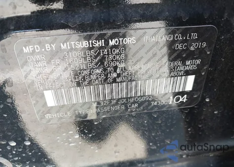 2020 Mitsubishi Mirage G4 Es from USA, damaged, VIN ML32F3FJ0LHF06092